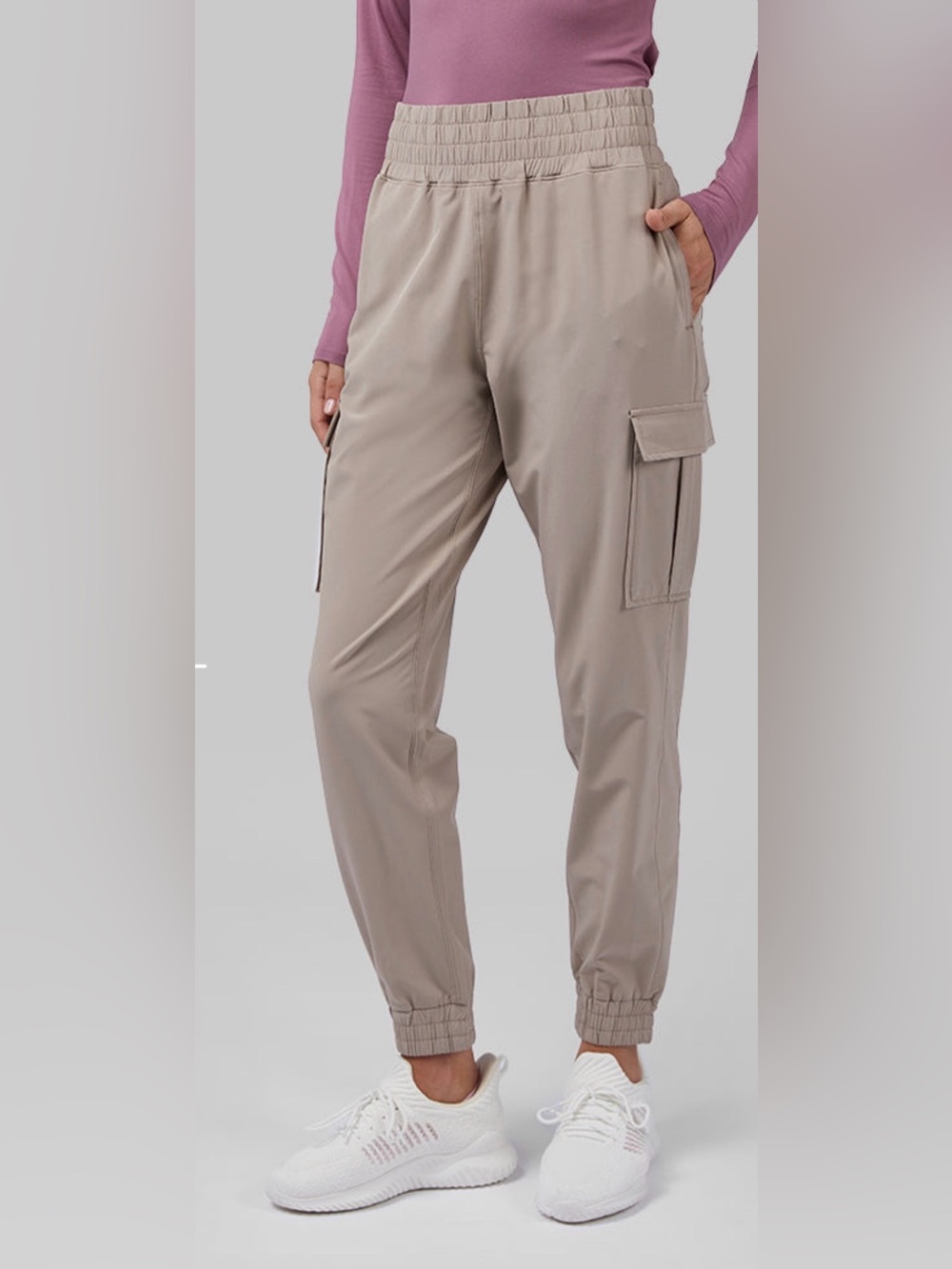Women’s Beige Cargo Jogger Pants - Comfortable Casual Fit